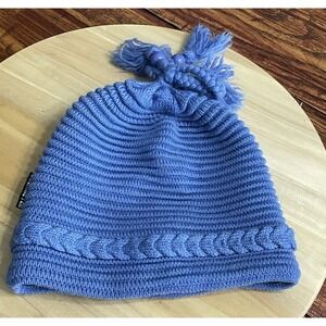 Obermeyer Beanie Hat Blue Wool Blend Braided‎ Beaded Detail Fleece Lined Women's